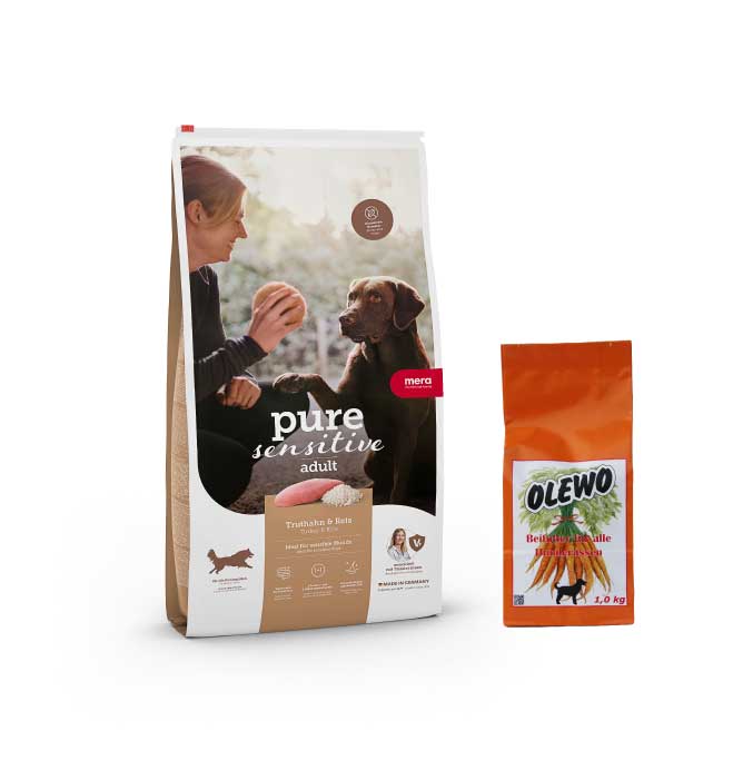 Pure & light Kalkon hundmat med kalkon och ris, olewo torkade morotspellets